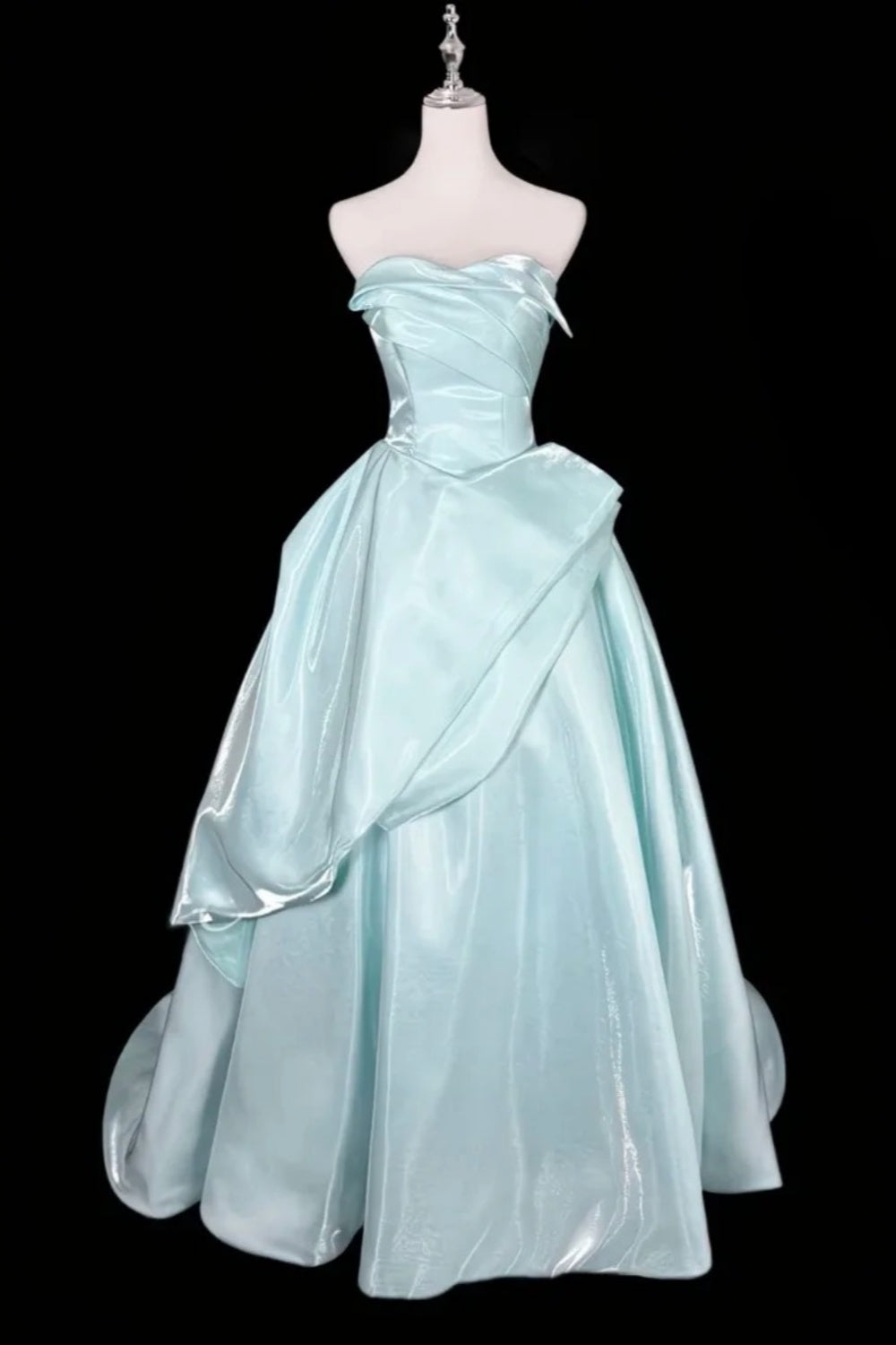 Evening Gown Ice Blue Strapless Custom Ball Gown Dress Floral045