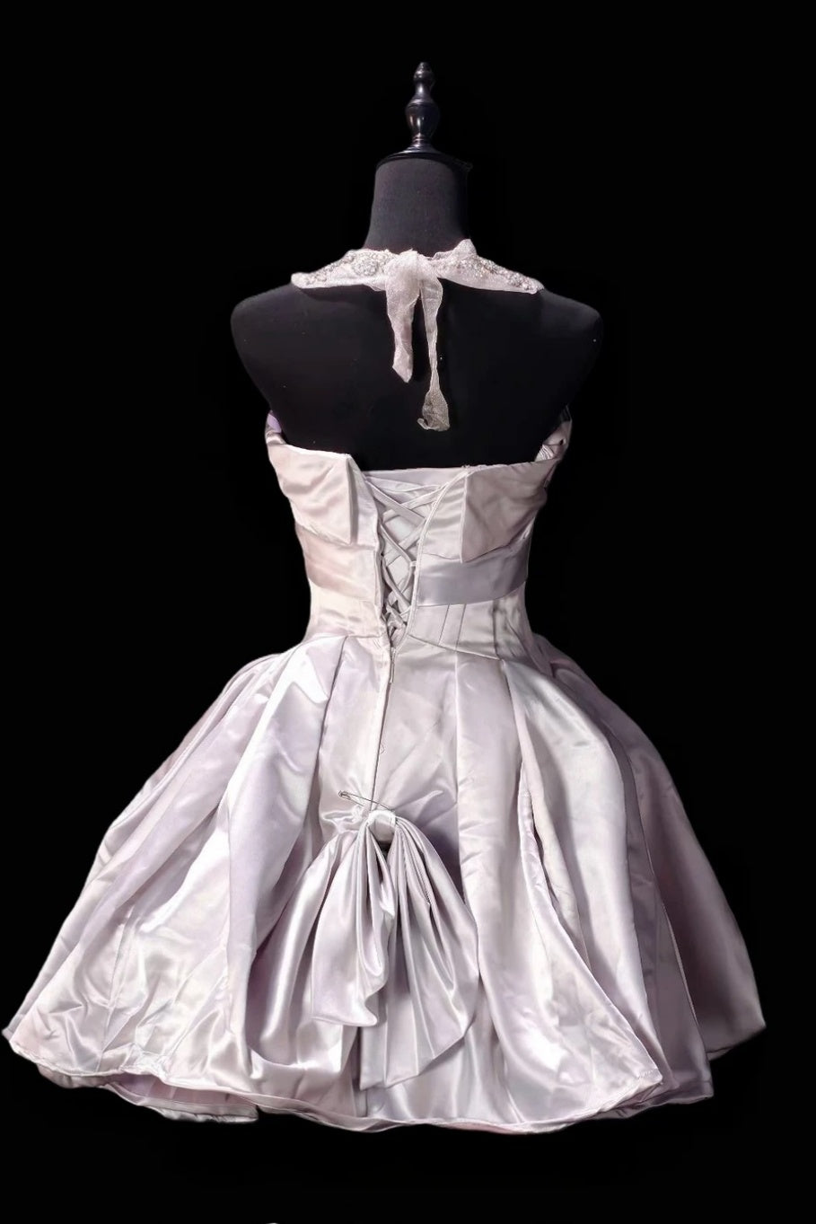 Satin Halter Beaded Mini Ball Gown Homecoming Dress F0204