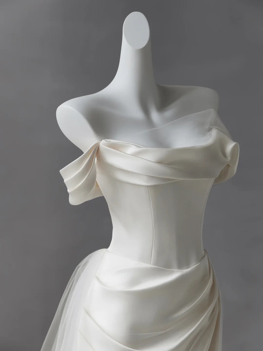 Ivory Off Shoulder Satin Wedding Dress Draped Mermaid Gown F0247