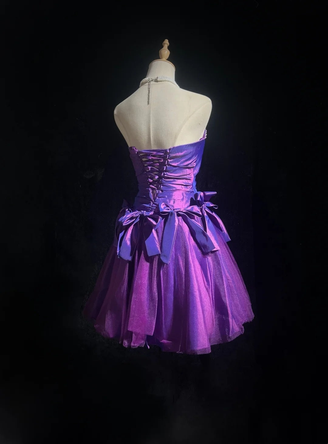 Strapless Purple Bow Short Homecoming Dress Beaded Sweetheart Party Gown F0134