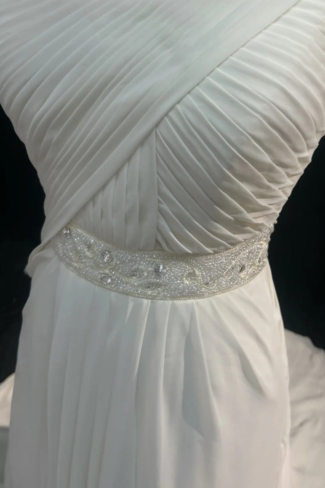 Long Formal Dress Flowy Chiffon Gown With Rhinestone Beaded Sash F0070