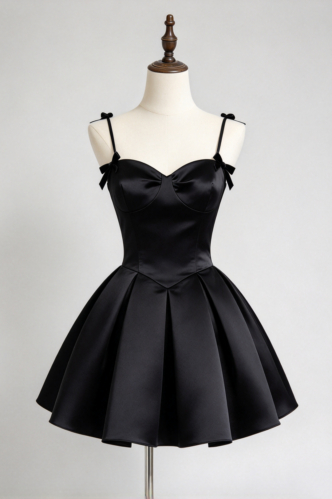 Original Design Black Spaghetti Strap Sweetheart Satin A-line Mini Homecoming Dress F0343