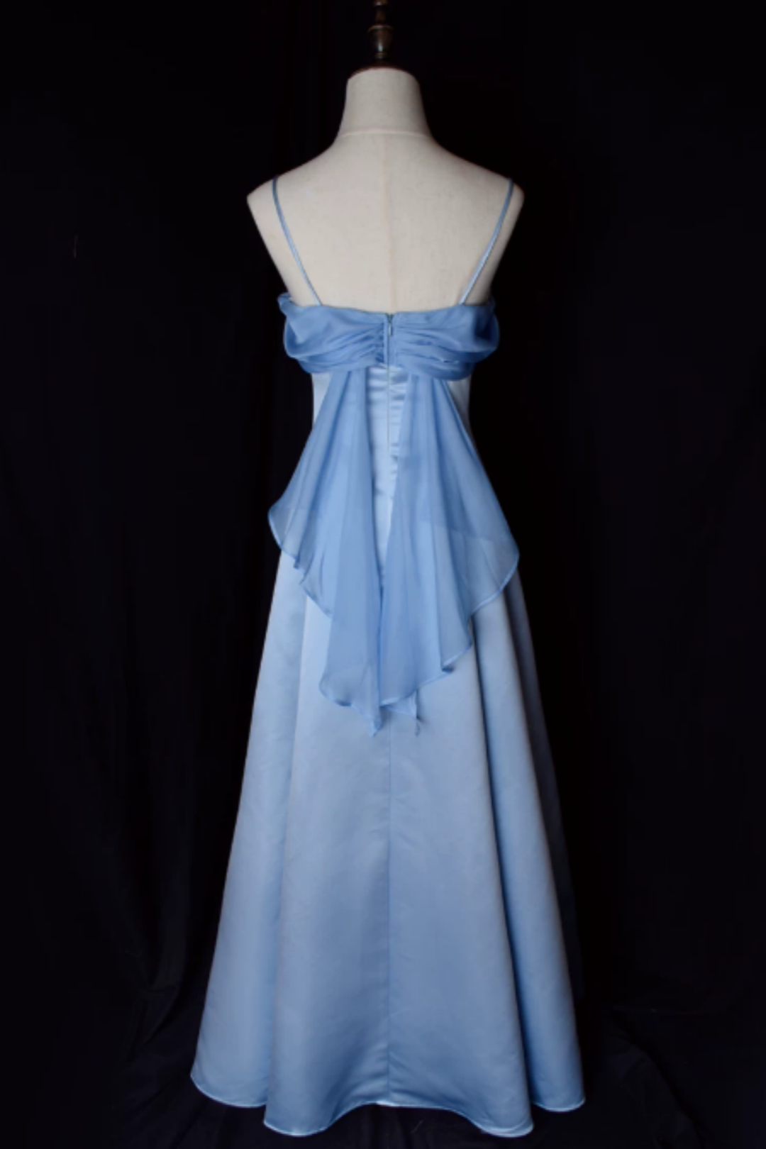 Blue Satin Maxi Dress With Spaghetti Straps—An Ethereal, Fairy-Like Gown L024