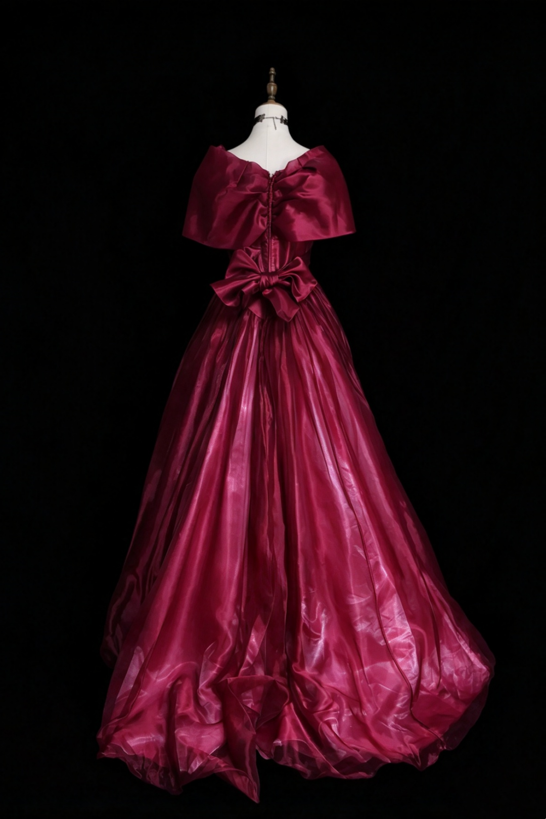 Burgundy Vintage Off Shoulder Organza Ball Gown Prom Dress F0346