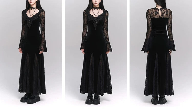 Gothic Velvet Mermaid Long Evening Dress F0499