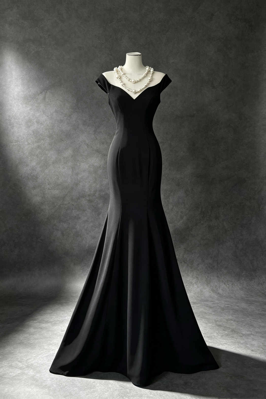 Elegant Black V‑Neck Off‑The‑Shoulder Mermaid Dress, Stretch Fabric Long Special Occasion Dress F0043