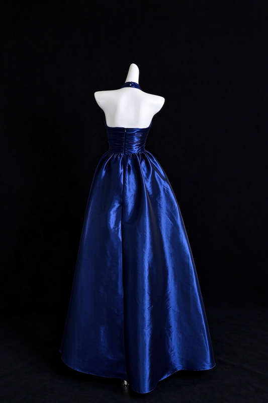Navy Blue Halter A-Line Formal Evening Dress F0532