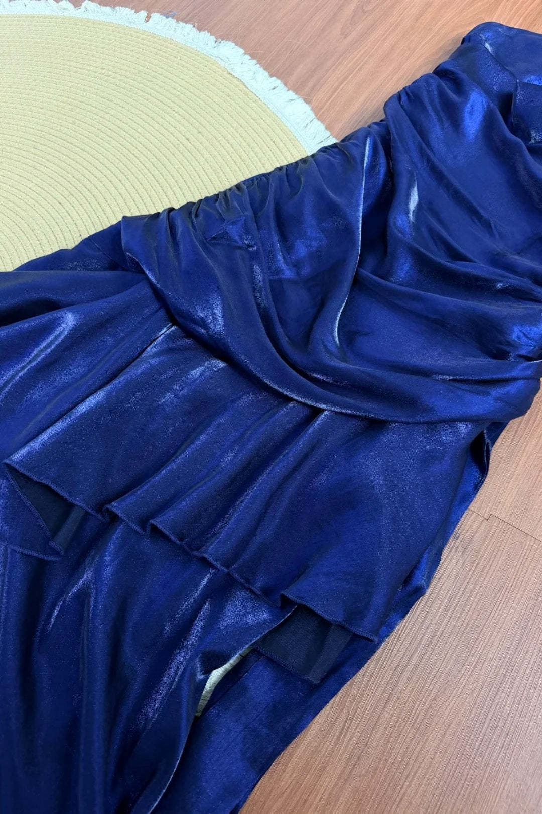 Navy Blue Satin Mermaid Prom Dress, Spaghetti Strap Formal Gown F0417