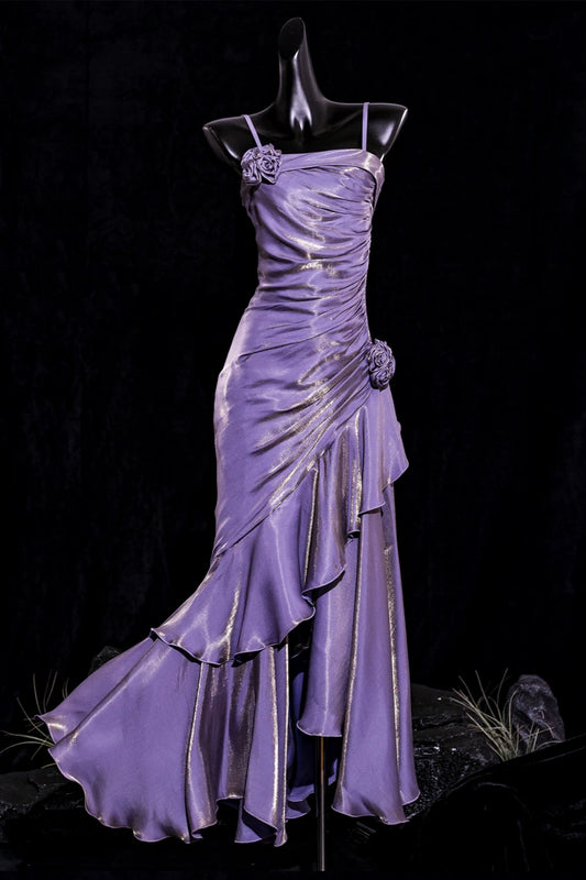 Spaghetti Strap Mermaid Formal Dress, 3D Floral Ruffled Gown for Party F0121