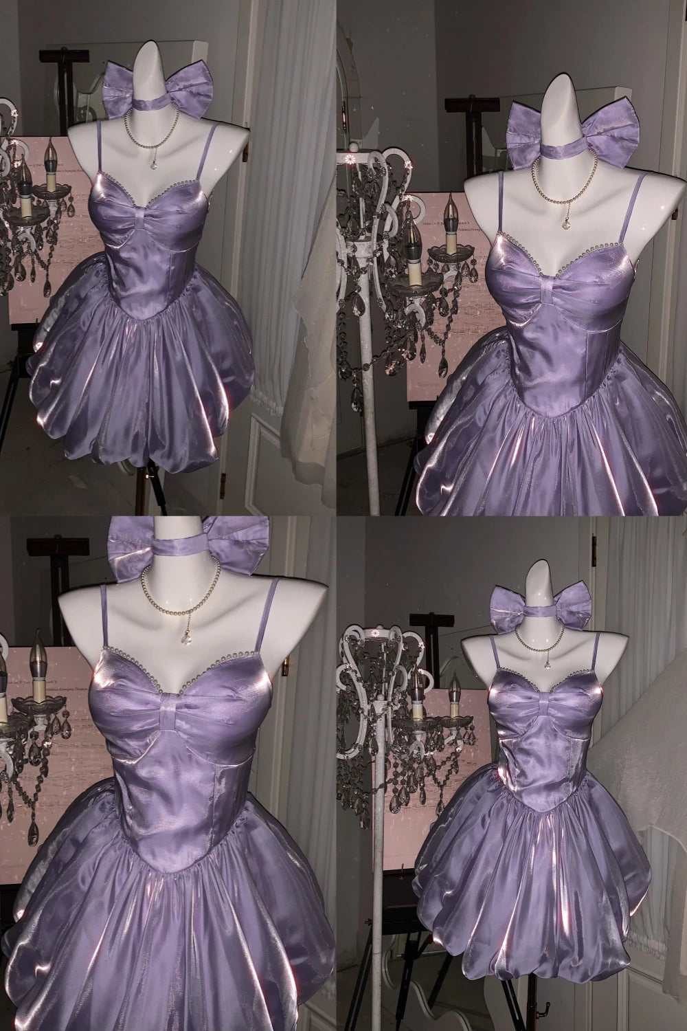 Fairy Satin Puff-Sleeve Mini Dress for Homecoming or Birthday Parties FD054