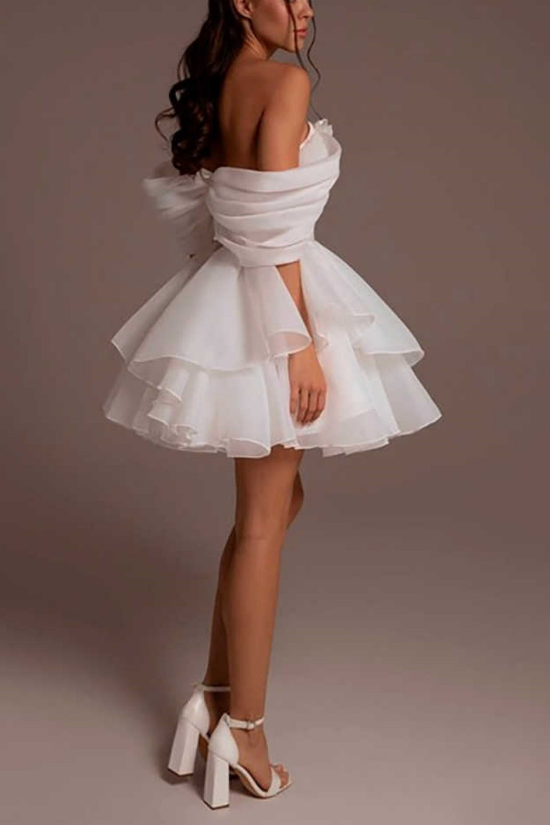Off Shoulder Lace Corset Tulle Homecoming Dress Ruffled Short Dress F0292