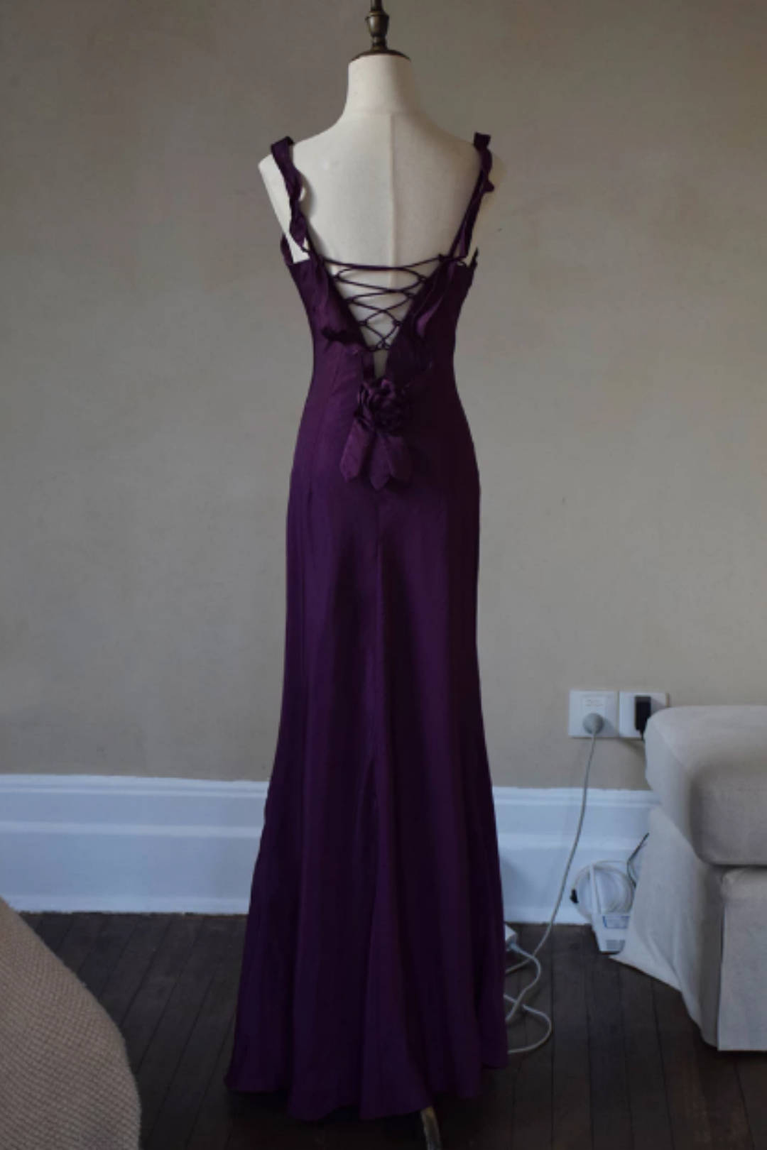 Purple Satin Mermaid Dress with 3D Flowers & Lace Up Back L035