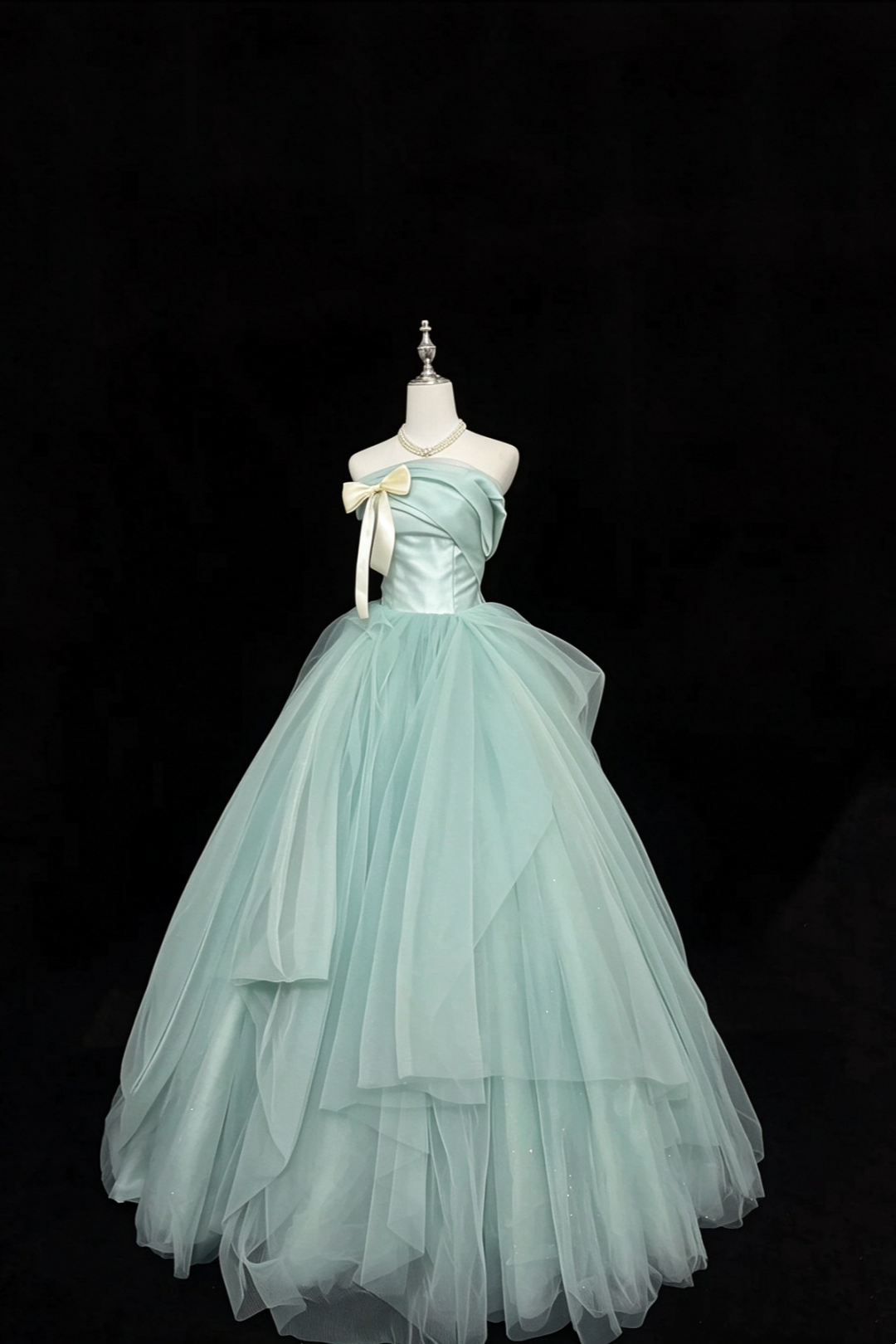 Strapless Mint Green Tulle Prom Gown Princess A-Line Formal Dress F0379