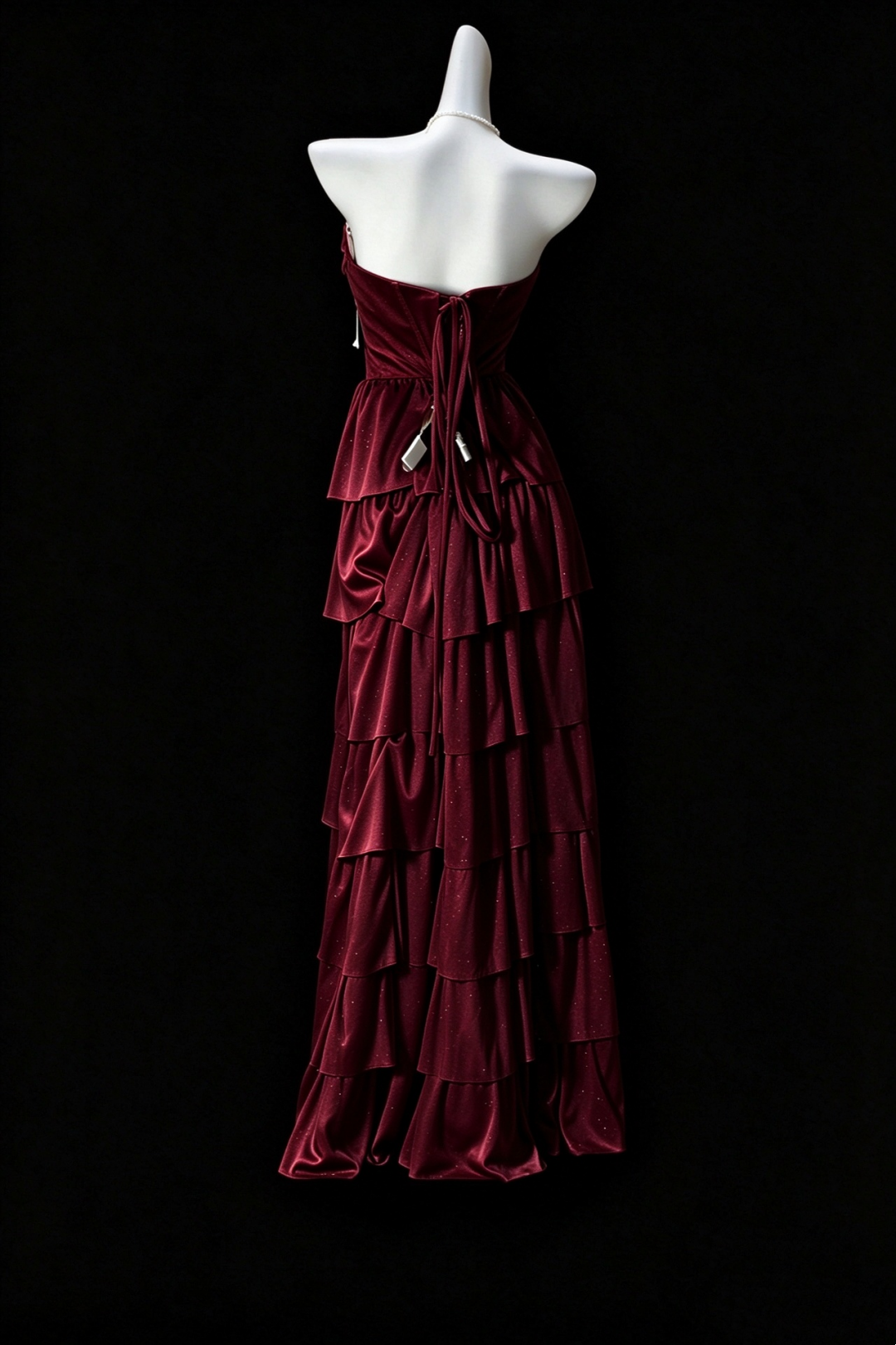 Strapless Pleated Corset Tiered Ruffle Satin Formal Dress F0350