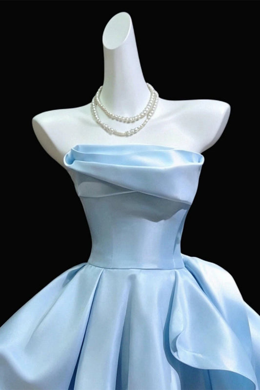 Strapless Satin Homecoming Dress Pleated Mini Party Dress With Side Bow F0294