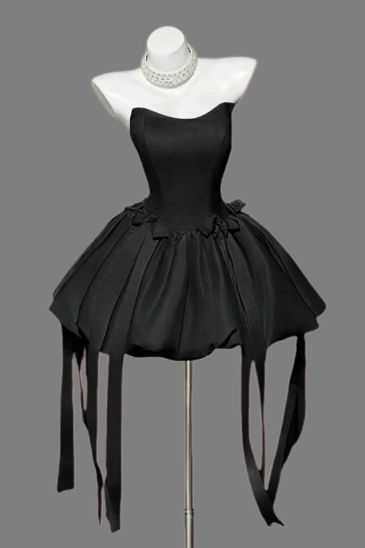 Strapless Sweetheart Satin Puffy Mini Homecoming Dress F0315