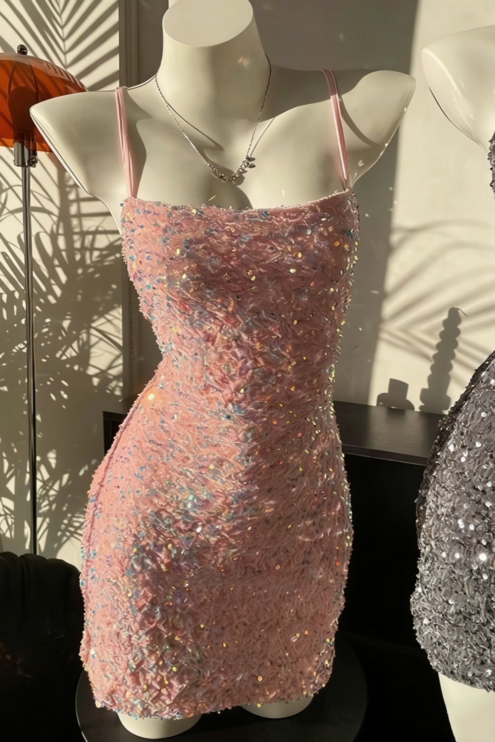 Sparkling sequined halter top birthday dress, sequined mini dress, backless sexy short party dress 007