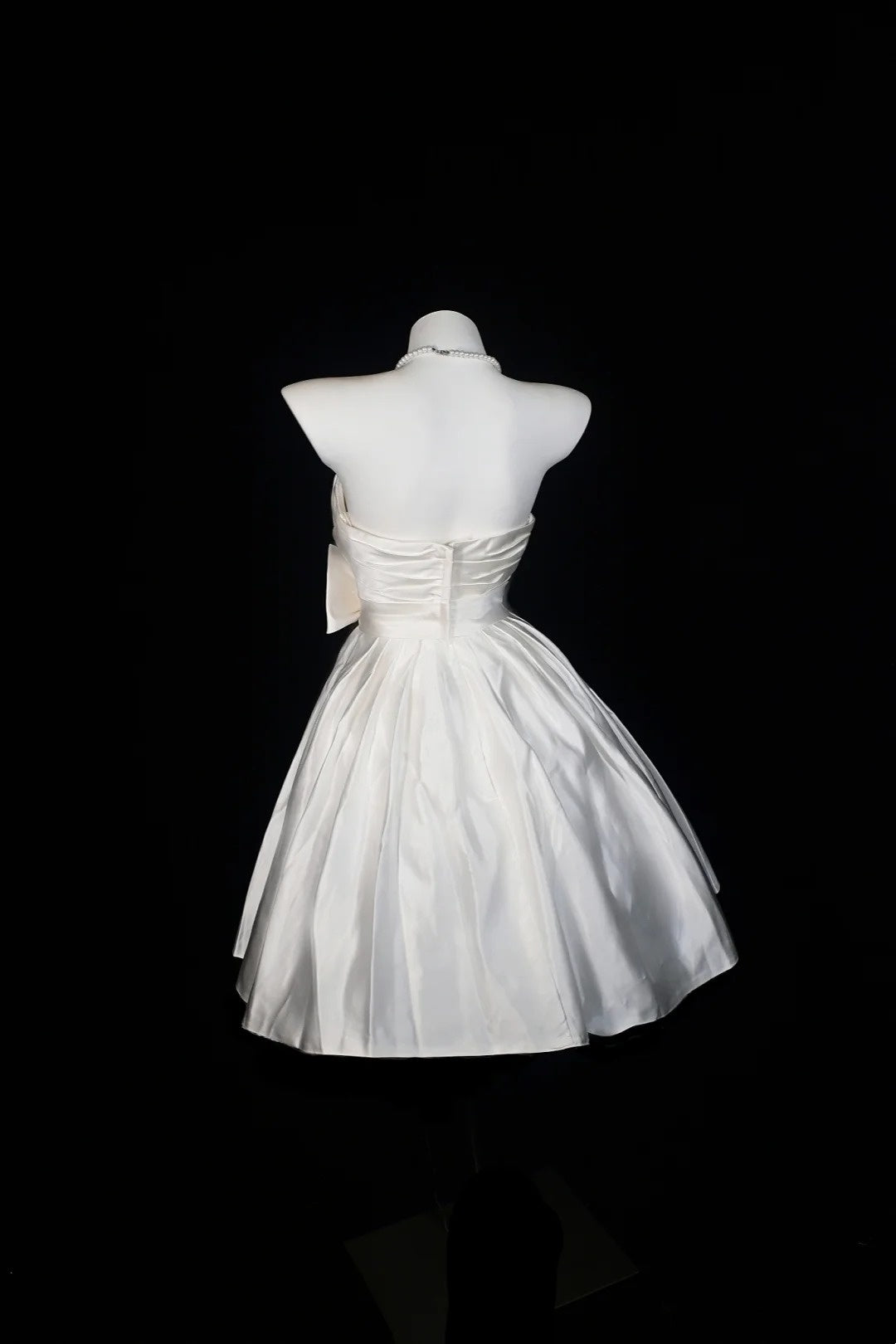 White Strapless Satin Midi Dress Big Bow Fit Flare Bridal Dress F0250