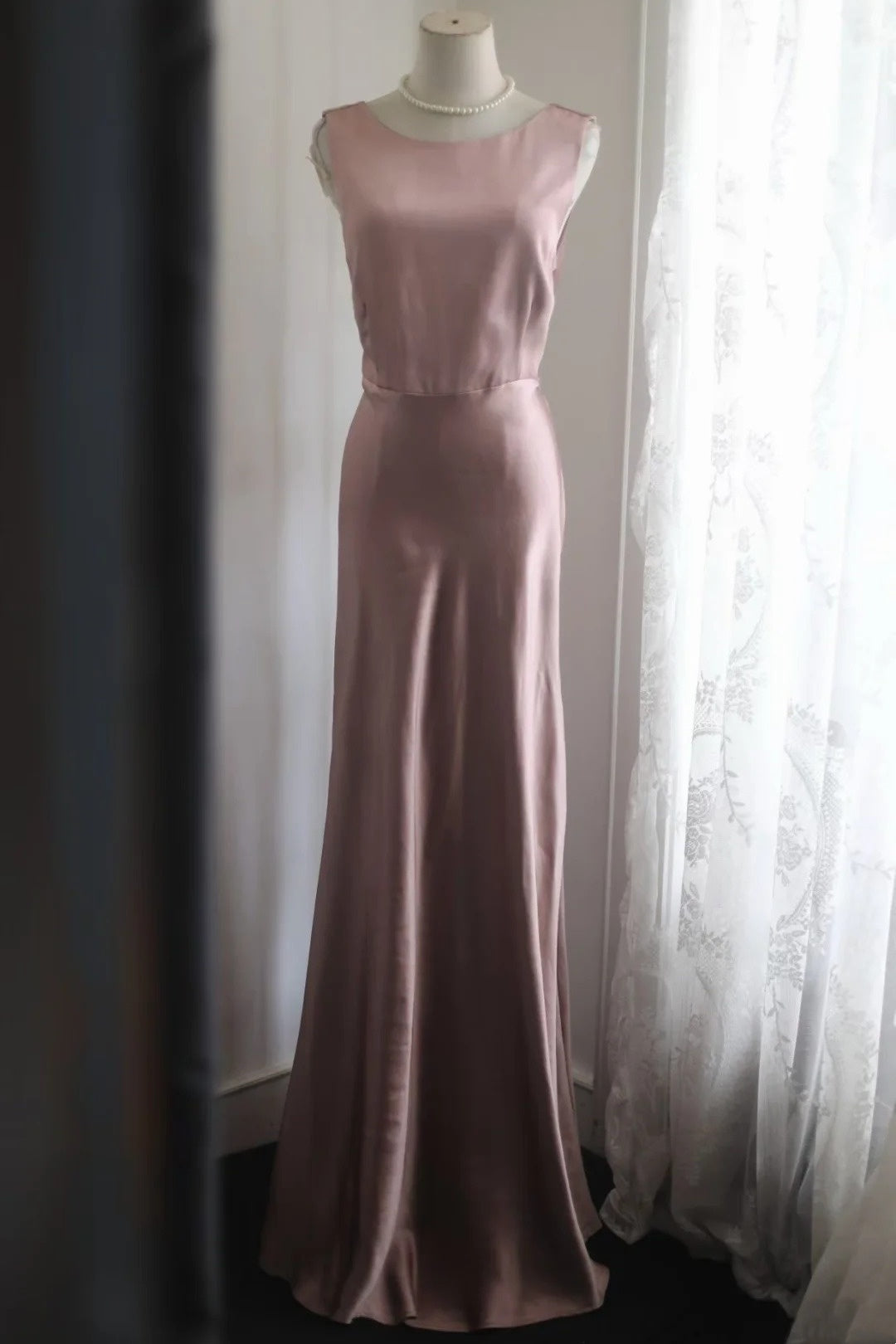 Dusty Pink Satin Cowl Back Mermaid Evening Dress Mother Of Bride Gown F0184
