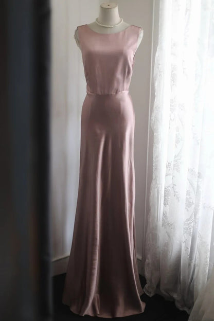 Dusty Pink Satin Cowl Back Mermaid Evening Dress Mother Of Bride Gown F0184
