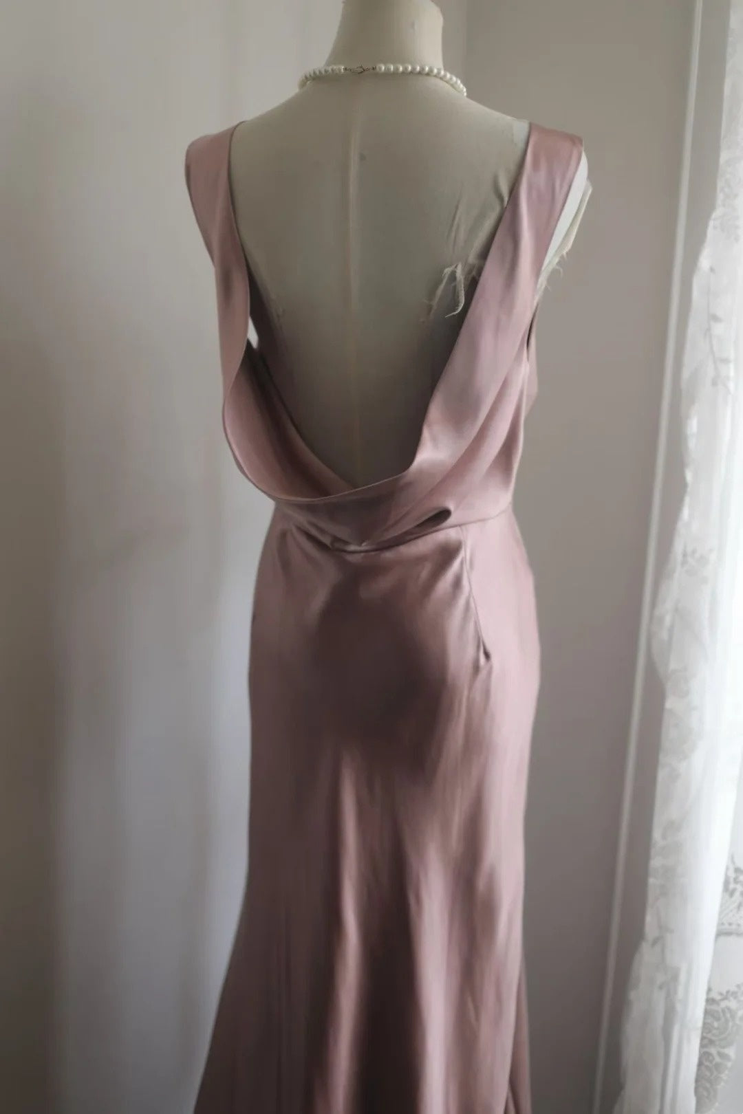 Dusty Pink Satin Cowl Back Mermaid Evening Dress Mother Of Bride Gown F0184