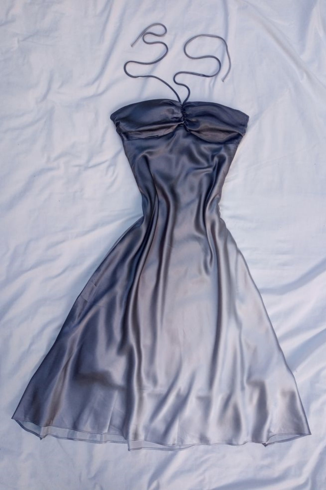 Grey Ombre Satin Halter Midi Dress Flowy A-Line Party Dress F0224