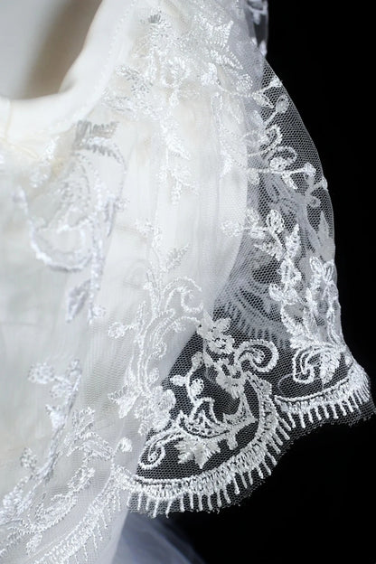White Off Shoulder Lace Tulle Mini Dress Floral Embroidery Homecoming Dress F0249