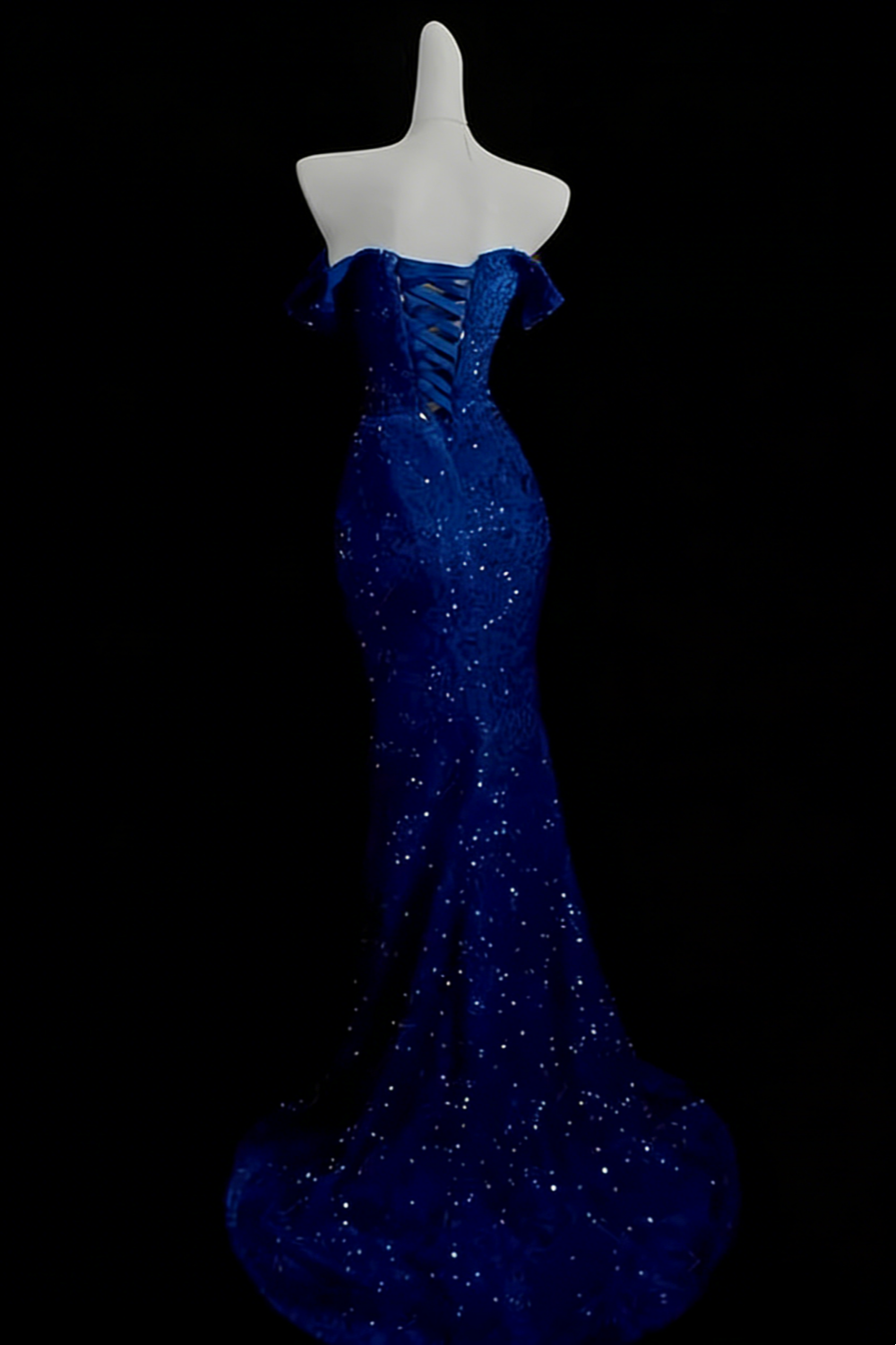 Elegant Glitter Blue Mermaid Prom Dress, Off-the-shoulder Formal Party Gown Floral-05