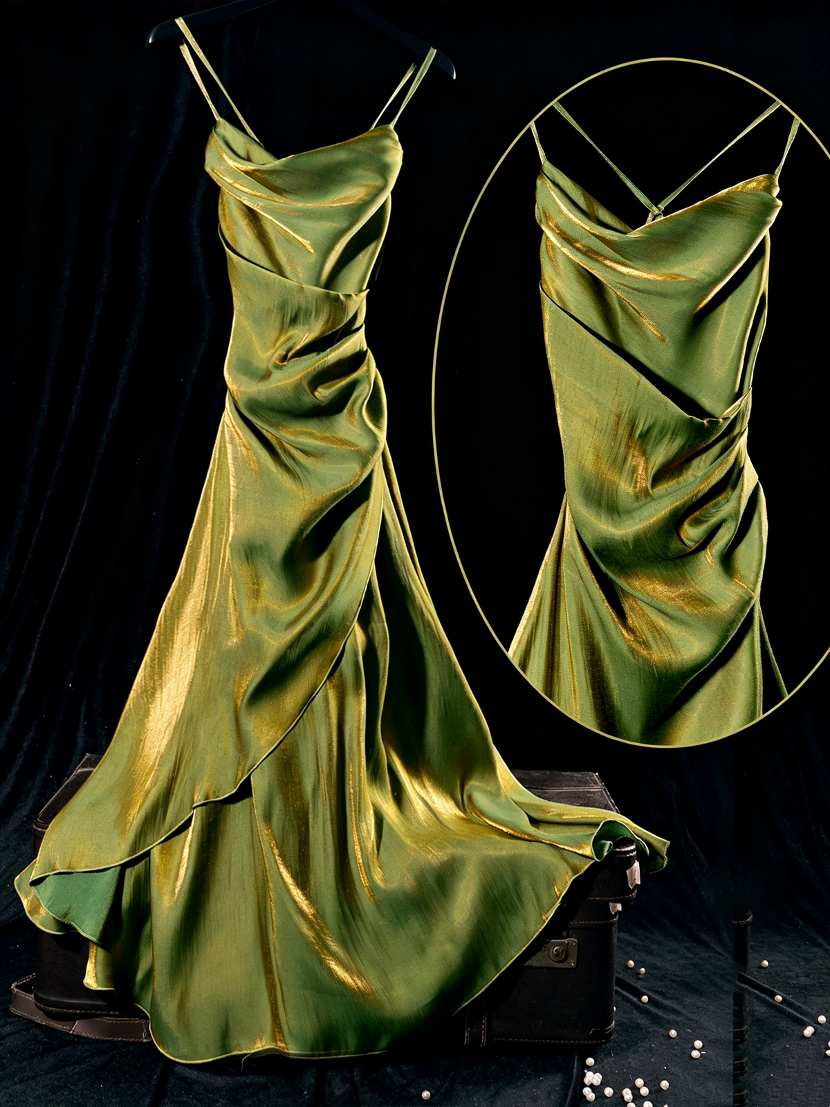 Metallic Satin Cowl Neck Midi Dress Ruched Formal Homecoming Party Gown F0120