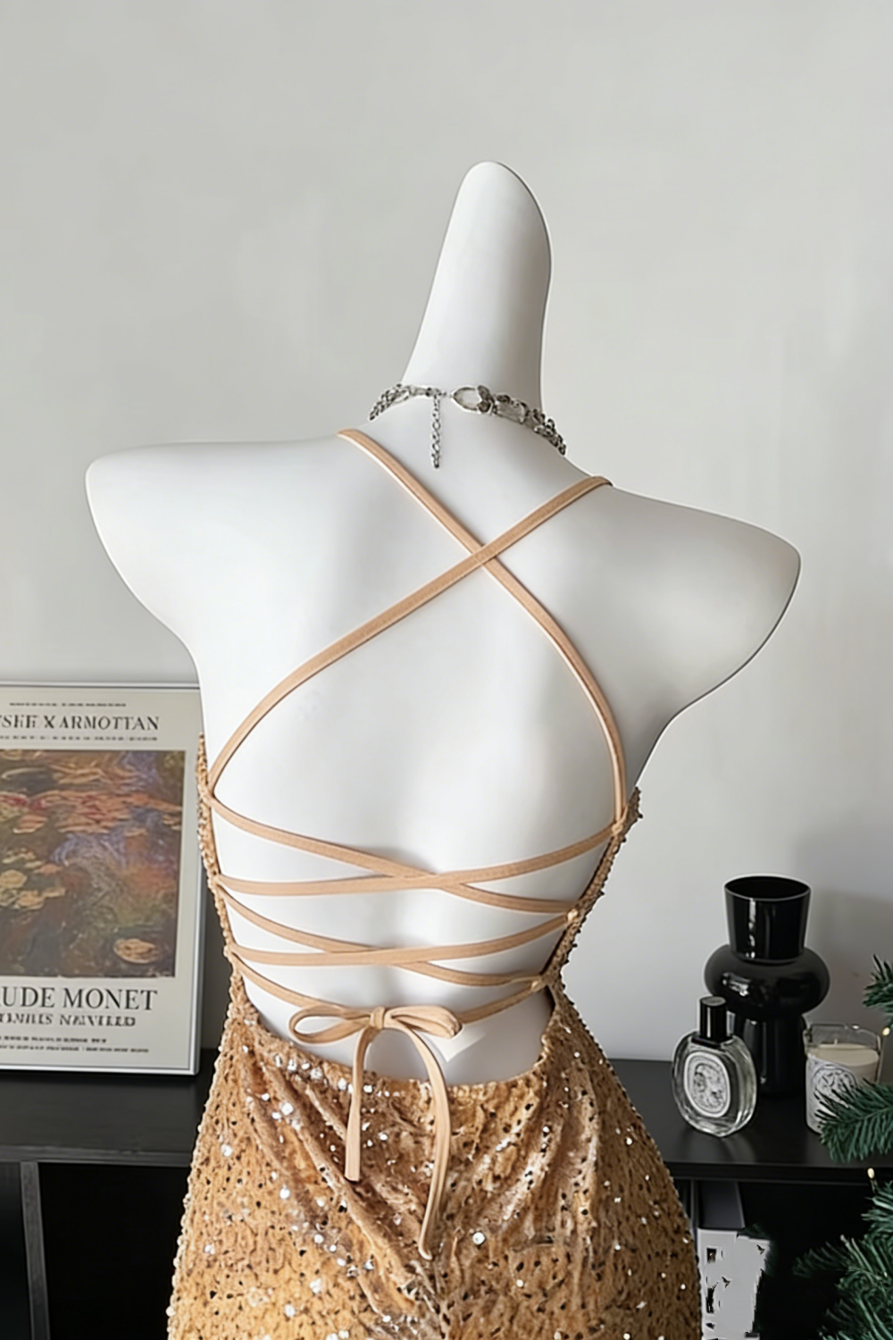 Sparkling sequined halter top birthday dress, sequined mini dress, backless sexy short party dress 007