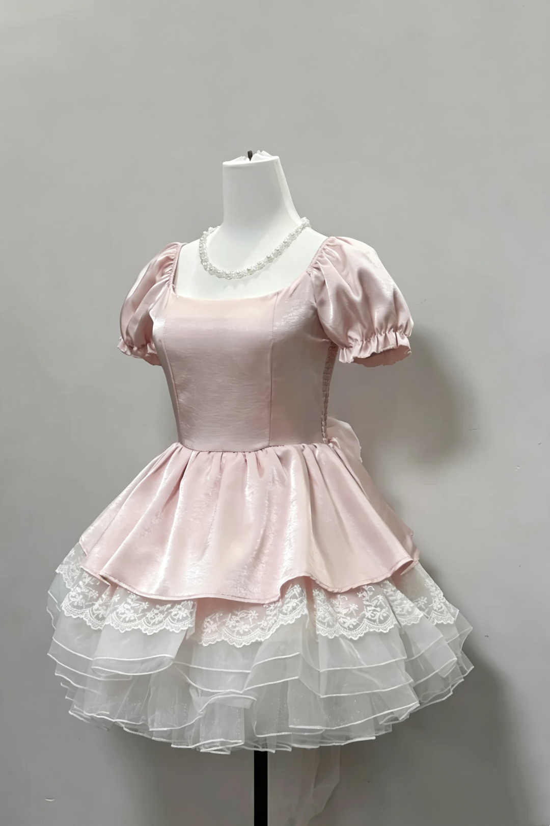 Pink Pearl Tulle Homecoming Dress Bow Short Princess Gown F0092