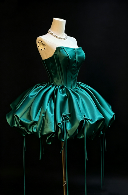 Strapless Corset Satin Bubble Mini Dress Lace Up Back Party Dress Homecoming Dress Bubble Gown F0099