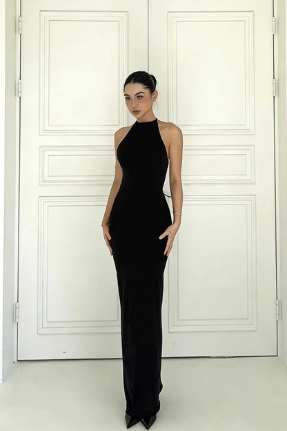 Halter Neck Open Back Bodycon Maxi Dress for Evening Party & Formal Events FD017