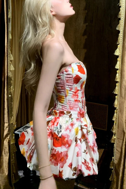 Strapless Floral Corset Set Bubble Skirt Two-Piece  FD09