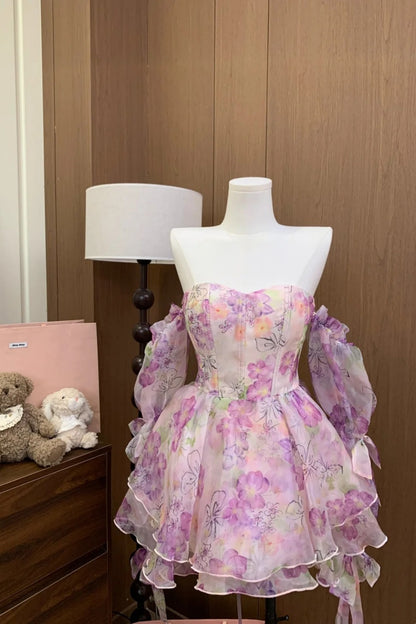 Birthday Dress Floral Homecoming Dress, Corset Back Tiered Ruffle Formal Gown FD025