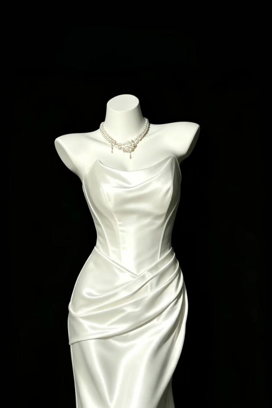 White Satin Strapless Mermaid Dress Draped Cowl Neck Formal Evening Gown F0146