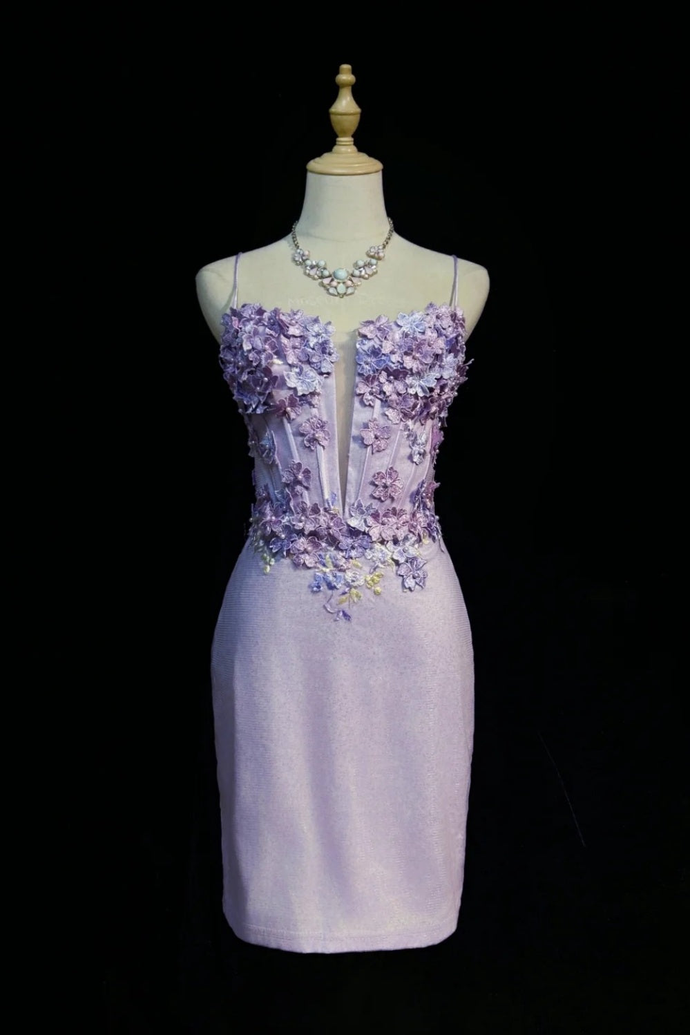 Lavender 3D Floral Spaghetti Strap Corset Mini Dress Party Gown F0203