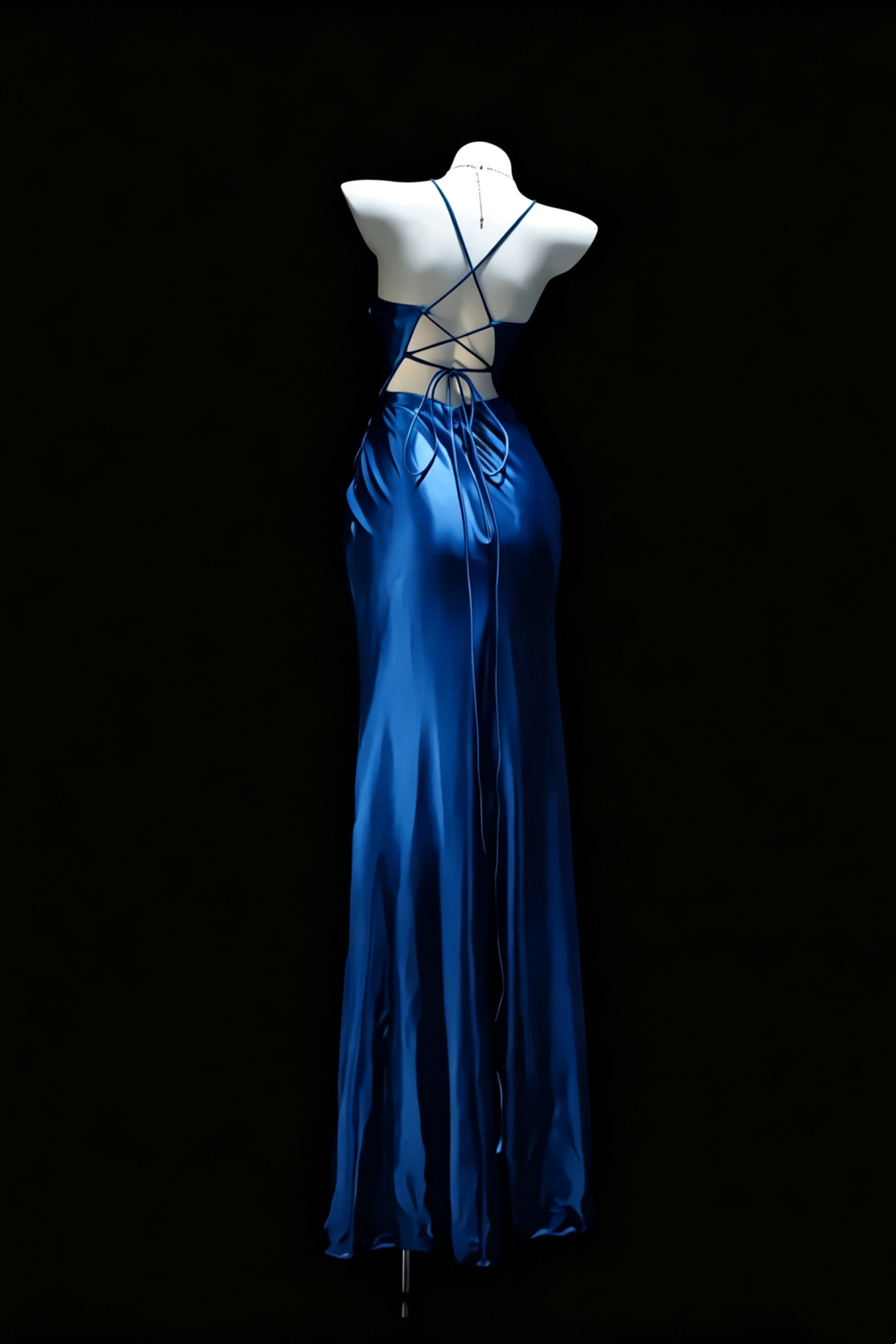 Satin Slip Mermaid Evening Gown, Cross Lace‑Up Back Slit Formal Maxi Dress F0073