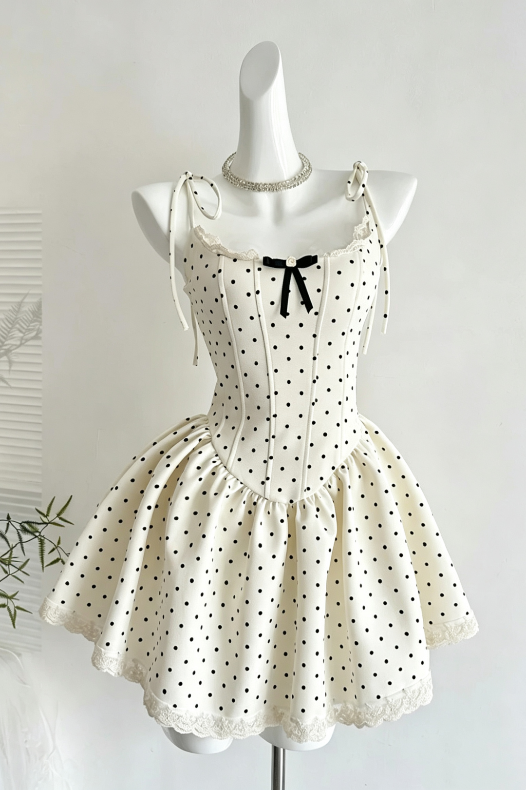 White Black Polka Dot Corset Mini Dress Lace Bow Homecoming Gown F0212