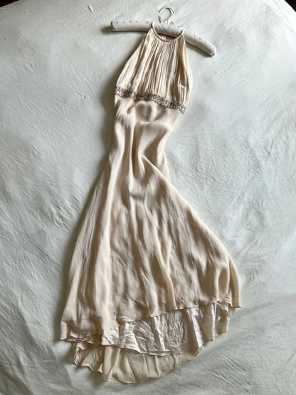 Halter Chiffon Maxi Dress Beaded Waistband Formal Dress F0266