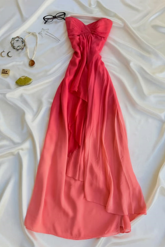 Ombre Strapless Chiffon A-Line Evening Dress F0216