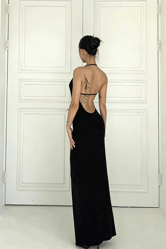 Halter Neck Open Back Bodycon Maxi Dress for Evening Party & Formal Events FD017