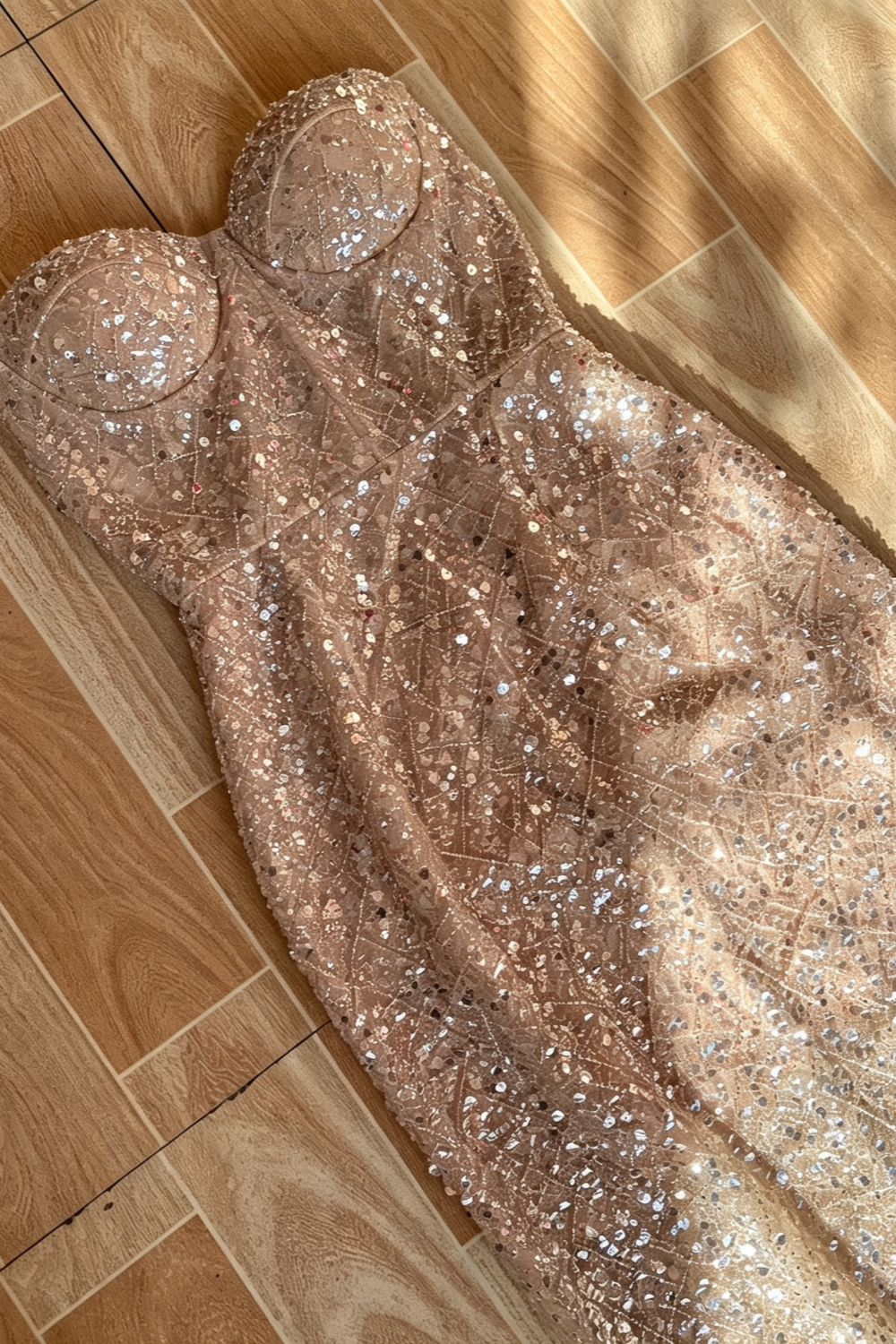Luxury Strapless Sequin Mermaid Evening Gown Fitted Long Dinner Party Dress F065