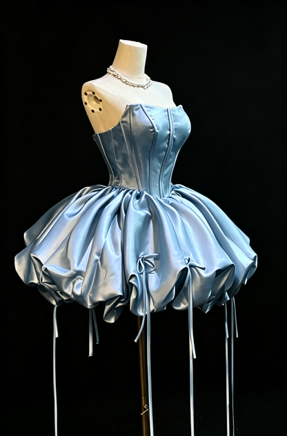 Strapless Corset Satin Bubble Mini Dress Lace Up Back Party Dress Homecoming Dress Bubble Gown F0099