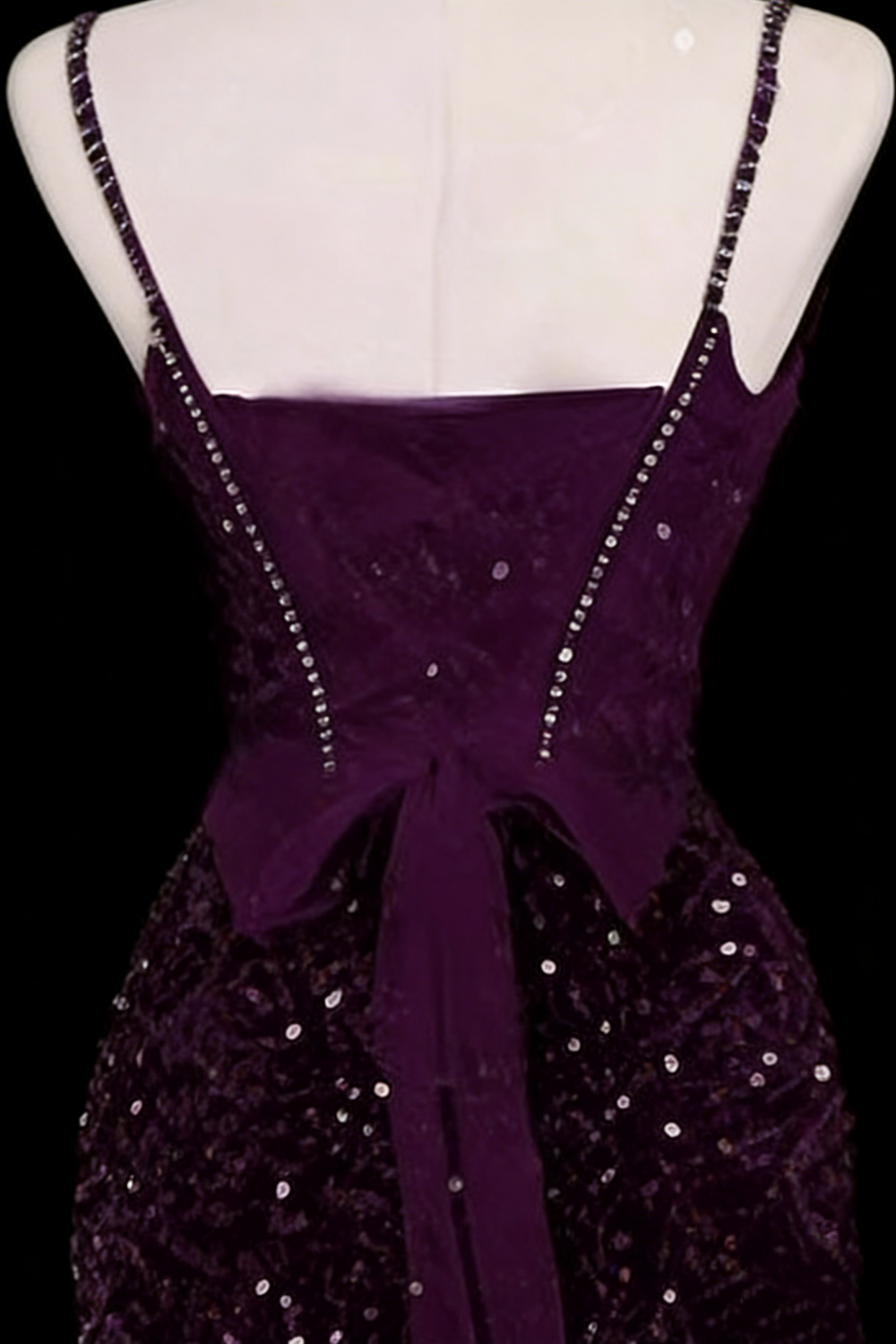 Dark Purple Sequin Spaghetti Strap Mermaid Prom Dress, Lace-up Bow Formal Evening Gown for Women Floral-06