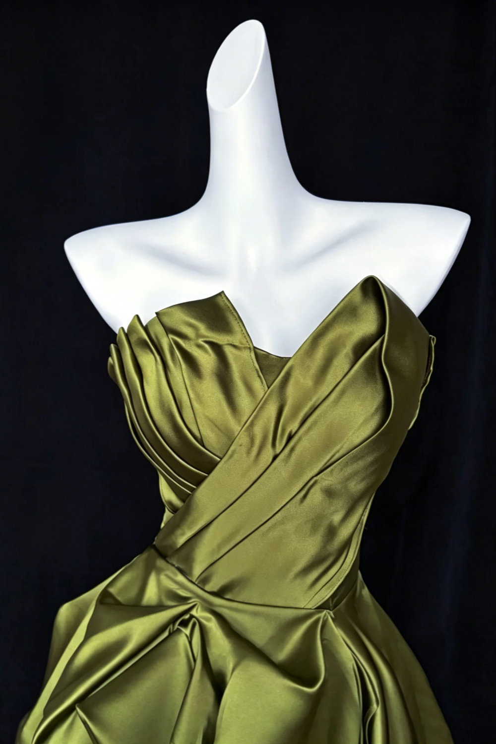 Olive Green Satin Off the Shoulder Gown Crossed Pleated Waist Lace Up Back A Line dress For Wedding Evening Prom  Floral034