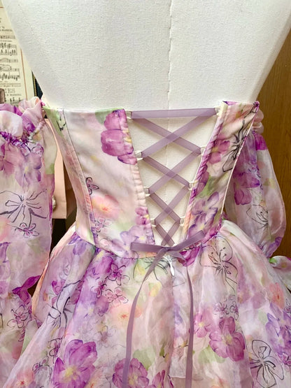 Birthday Dress Floral Homecoming Dress, Corset Back Tiered Ruffle Formal Gown FD025