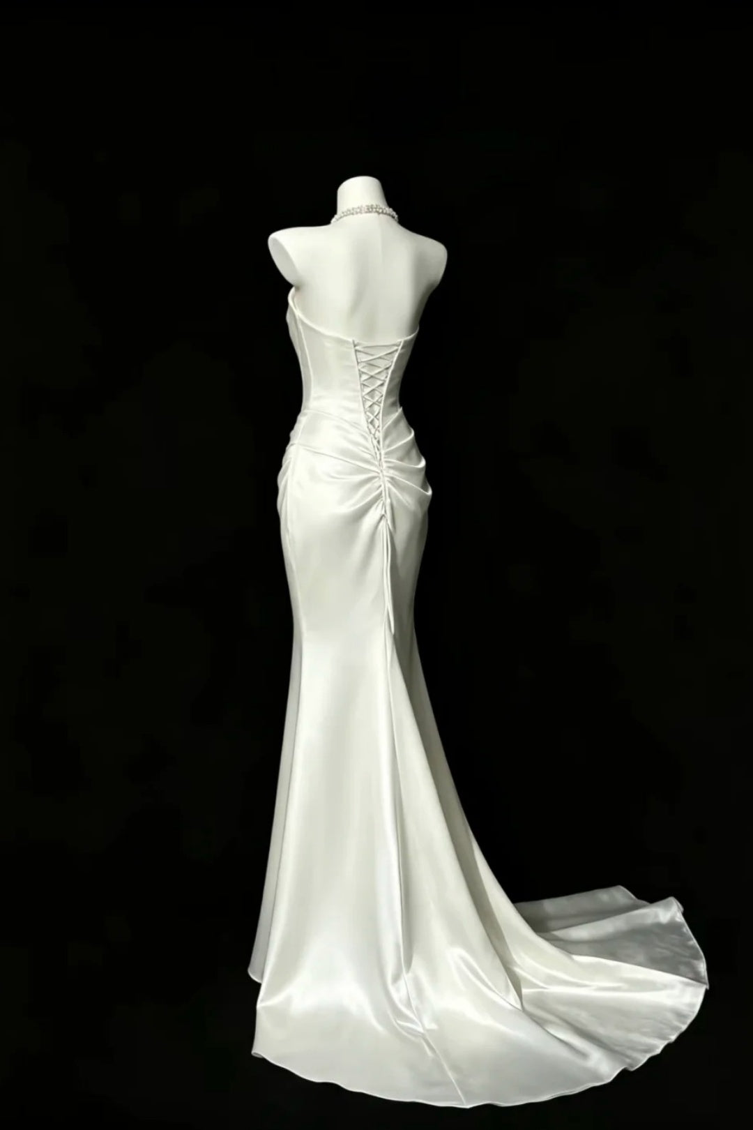 White Satin Strapless Mermaid Dress Draped Cowl Neck Formal Evening Gown F0146
