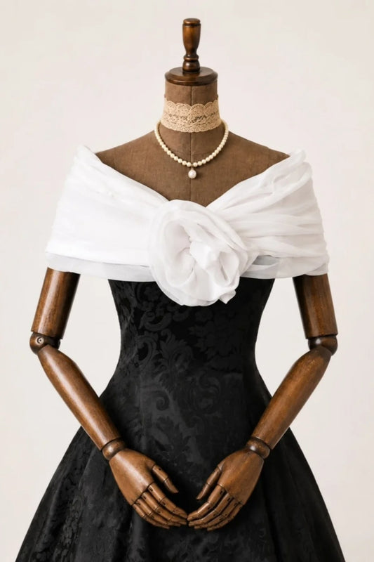 Off‑Shoulder Short Homecoming Dress, 3D Flower Contrast Formal Party Dress F0122