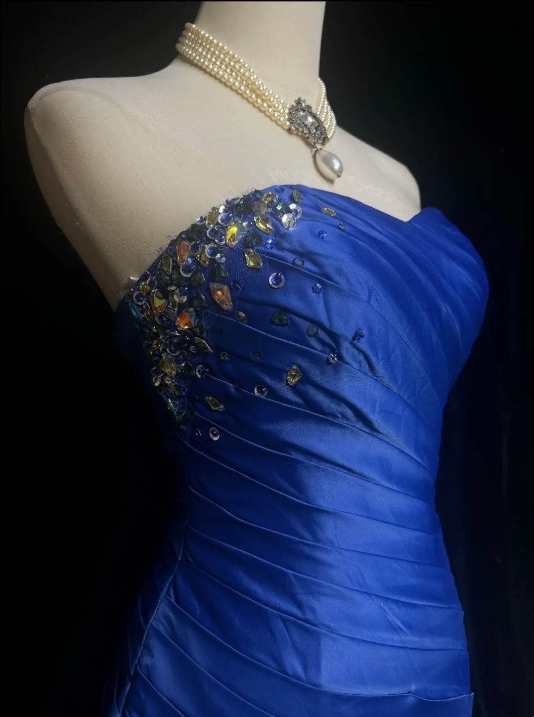 Sapphire Blue Strapless Short Party Dress Rhinestone Cocktail Gown F0178
